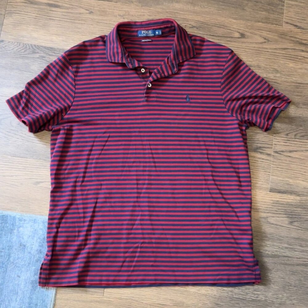 Polo Ralph Lauren Custom Slim Fit Mens Red & Navy Striped Polo Shirt XL